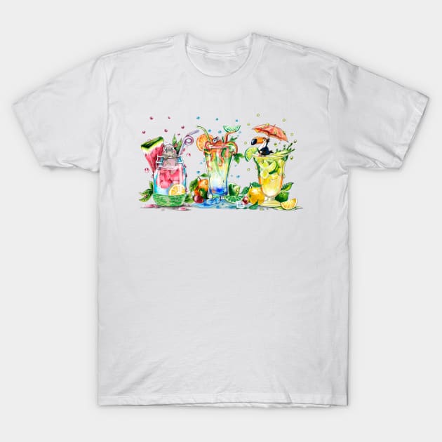 Cute animals and Cocktails T-Shirt by KimLeex